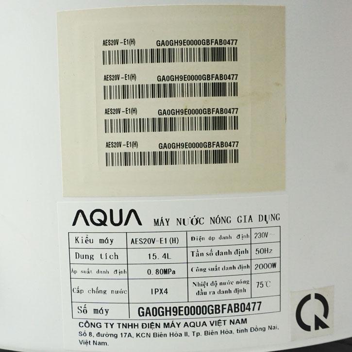 Bình nóng lạnh gián tiếp Aqua 20 lít AES20V-E1(H)