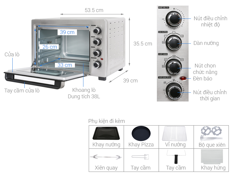 Th&ocirc;ng số kỹ thuật L&ograve; nướng Sharp EO-A384RCSV-ST 38 l&iacute;t