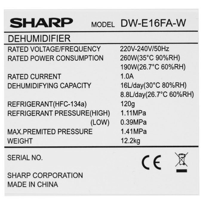 Máy lọc không khí, hút ẩm Sharp DW-E16FA-W phòng dưới 38m2