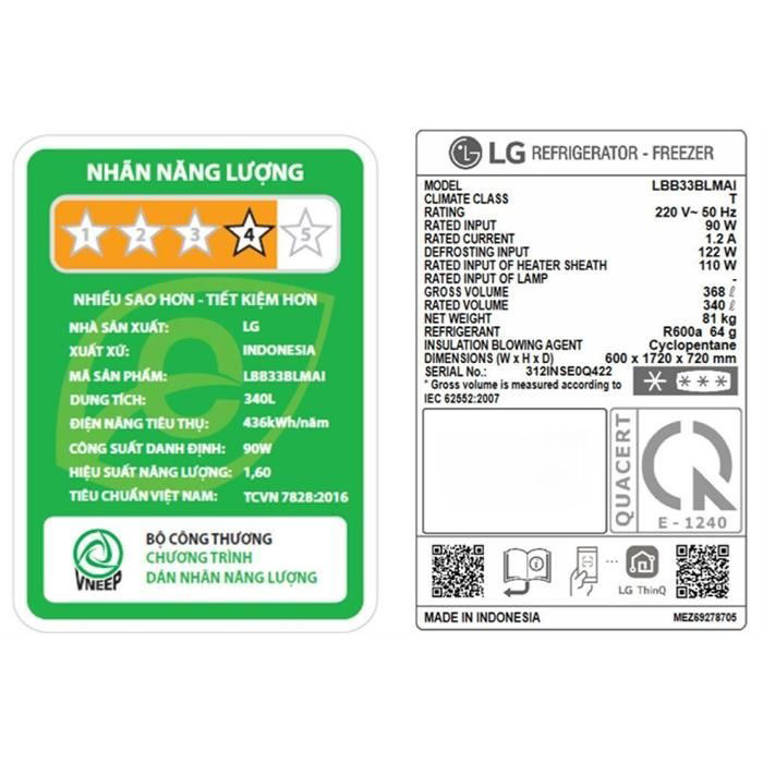 Tủ lạnh LG Inverter InstaView™ 340 lít LBB33BLMAI