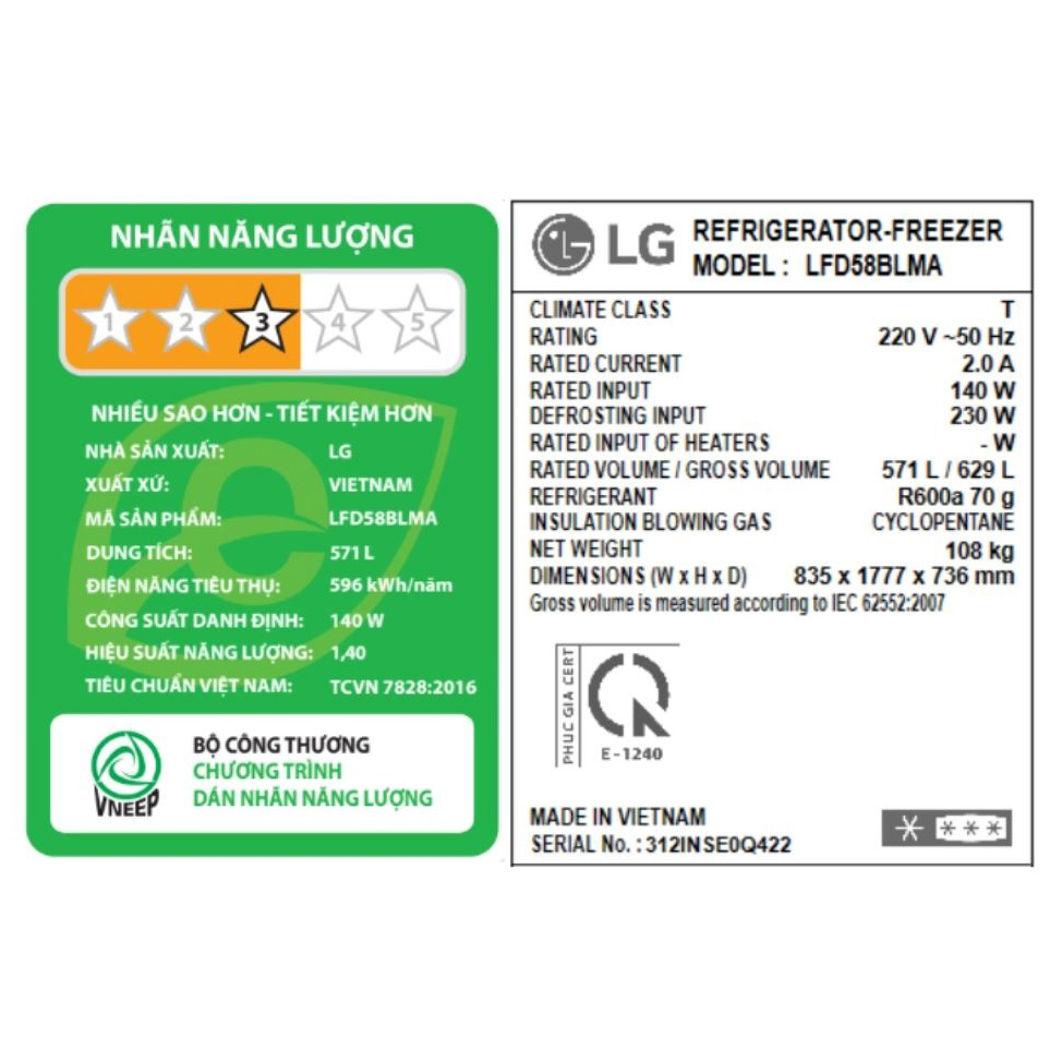 Tủ lạnh LG Inverter Multi Door 571 lít LFD58BLMA